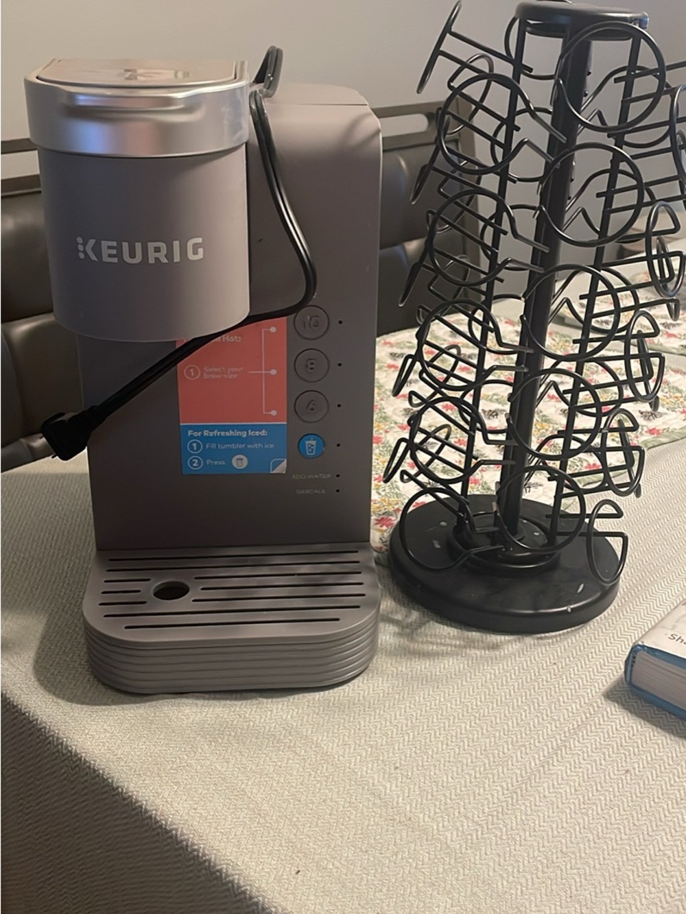 Keurig Single Serve Coffee Maker in Gray with Silver Accents with pod holder